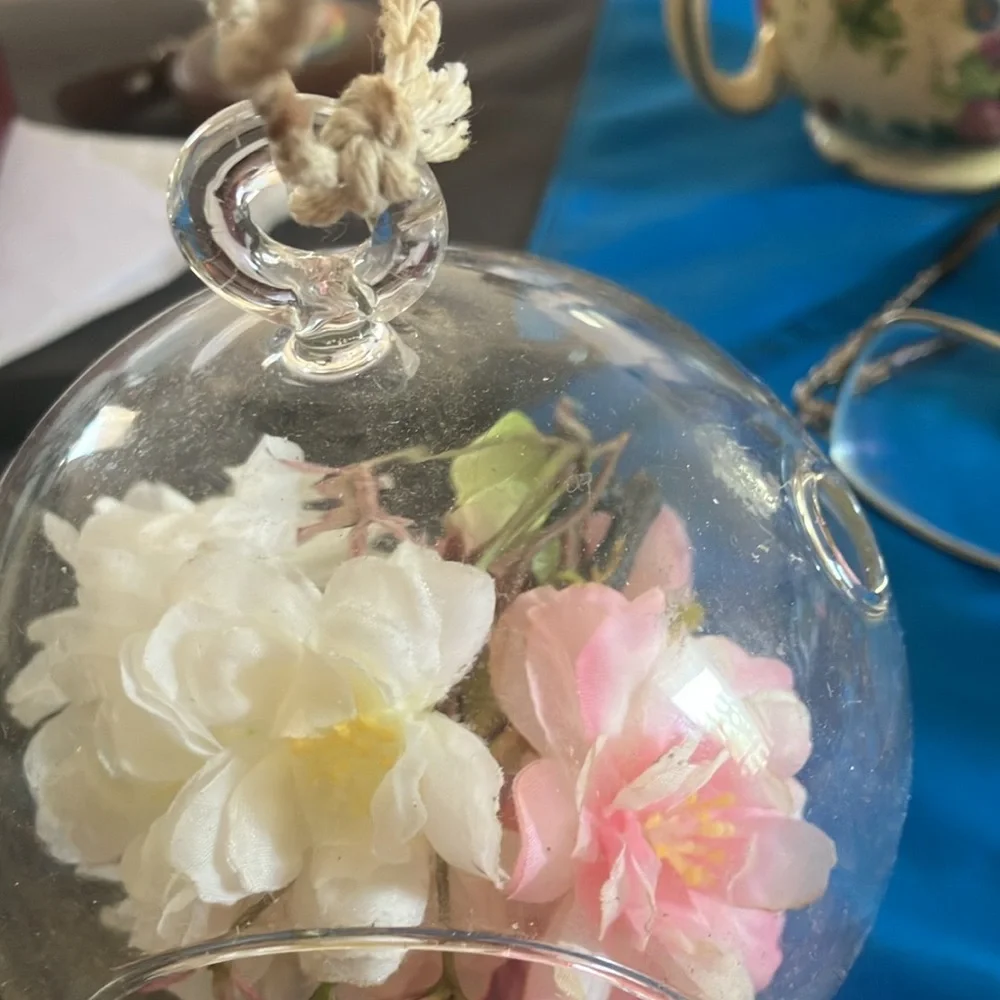 Glass Hanging Terrarium with Pink and White Flowers